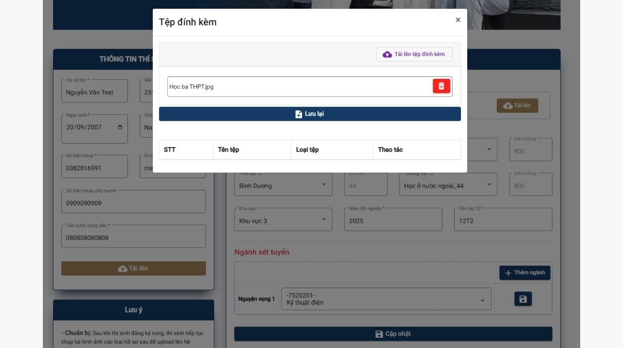 Hướng dẫn cập nhật tài khoản tư vấn tuyển sinh online